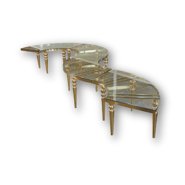 Serpentine Table RENTAL - Gold Frame with Clear Top
