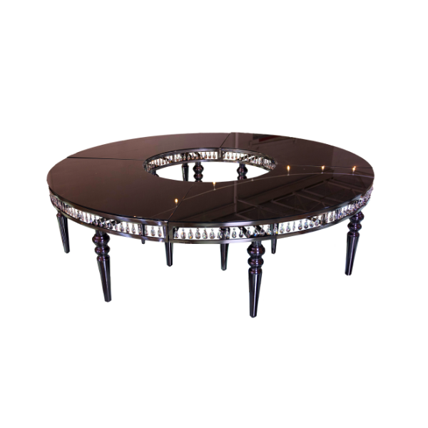 Serpentine Table RENTAL - Gunmetal with Black Top and Crystals