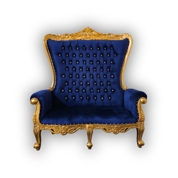 Genesis Double Throne Chair RENTAL - Gold & Navy Blue