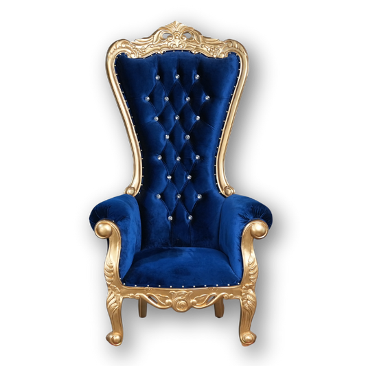 Genesis Throne Chair RENTAL - Gold & Blue Velvet
