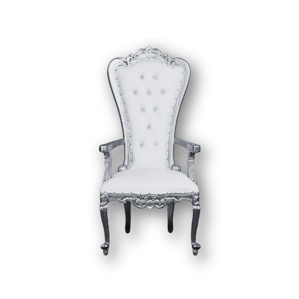 Athena Throne Chair RENTAL - Silver & White