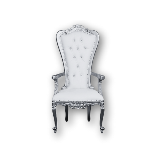 Athena Throne Chair RENTAL - Silver & White