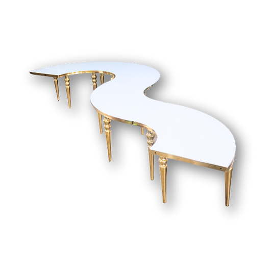 Serpentine Table RENTAL - Gold Frame with White Top