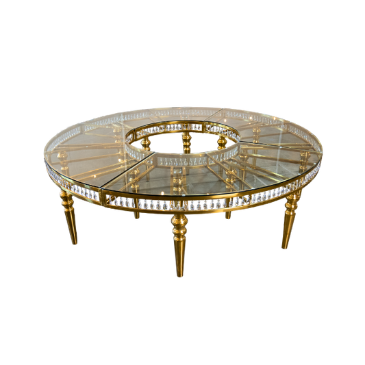 Serpentine Table RENTAL - Gold Frame with Clear Top and Crystals