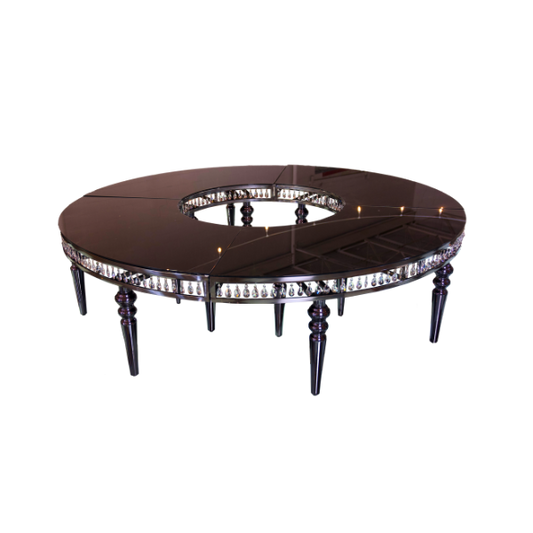 Serpentine Table RENTAL - Gunmetal with Black Top and Crystals
